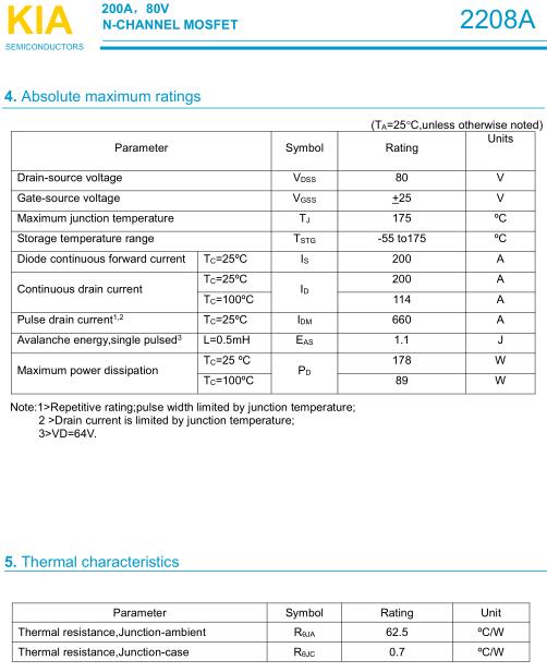 KNC2208A,KNC2208A參數,KNC2208A規格書,200A/80V